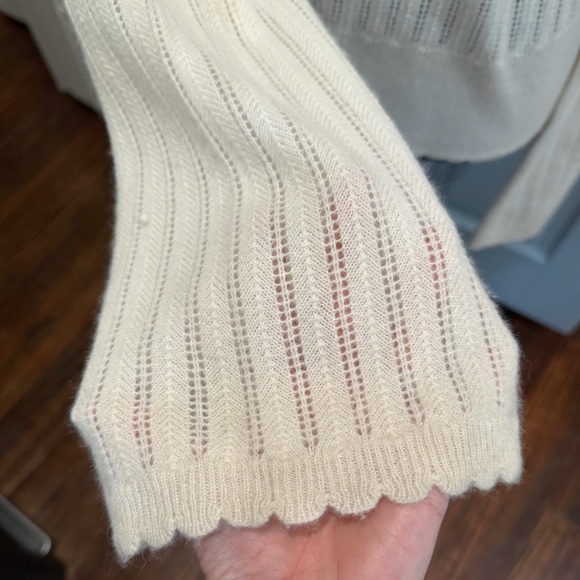 Anthropologie Cashmere Collection Victoria Ruffle Pullover Sweater Ivory Sz Xl - Picture 7 of 9